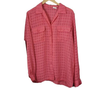 LIZ Baker Pink sheer striped plaid printed button up